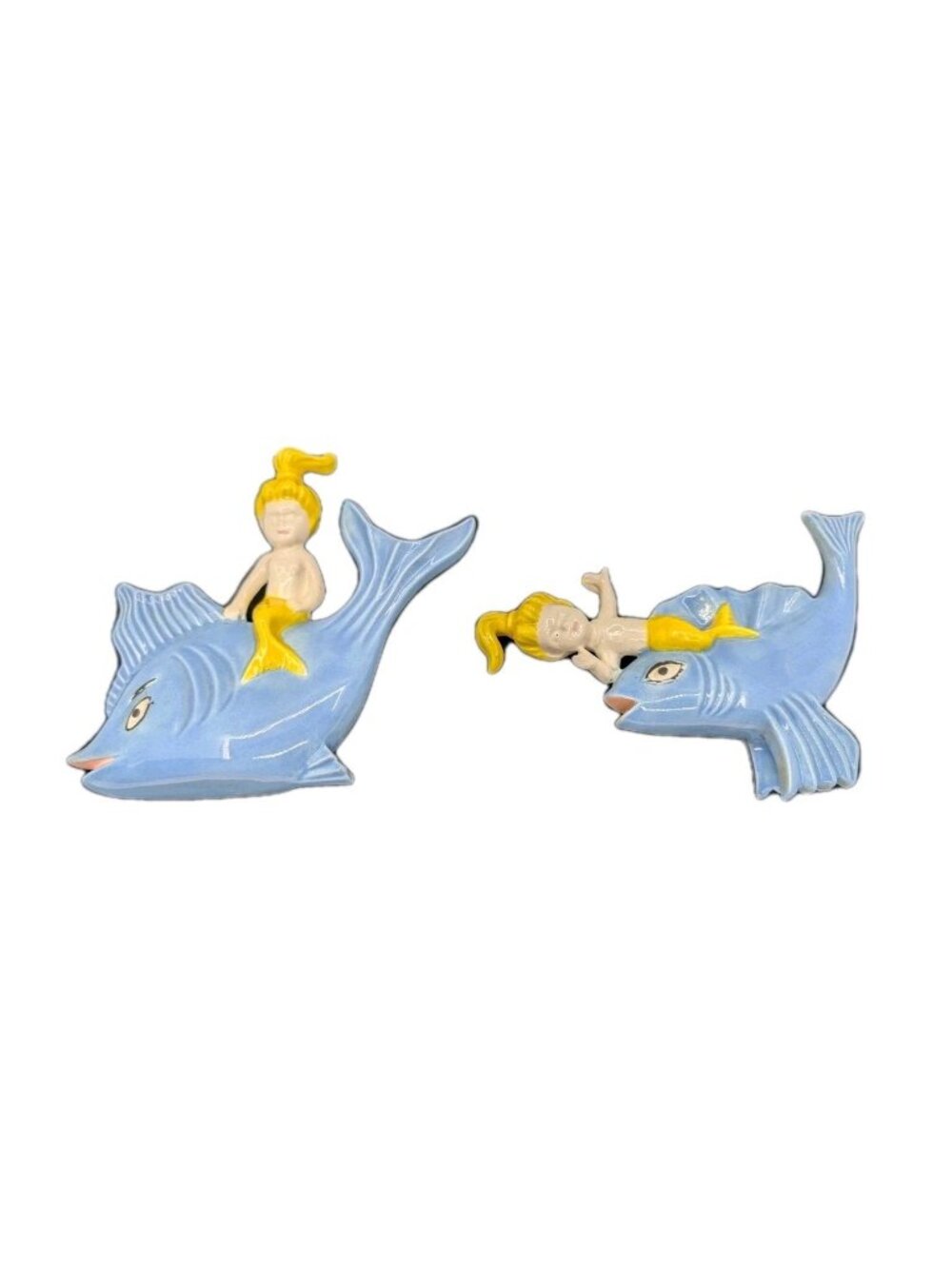 2 Vintage Arnels Mermaid & Fish  Hanging decor Ceramic Hand Painted 1970s
